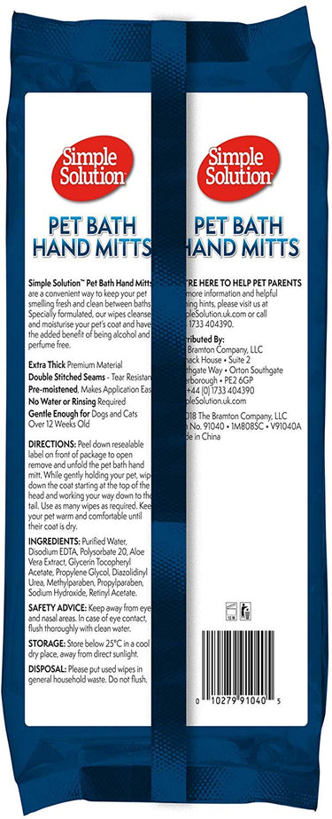 Simple Solution Pet Bath Hand Mitts 7 handwipes 17cmx28cm